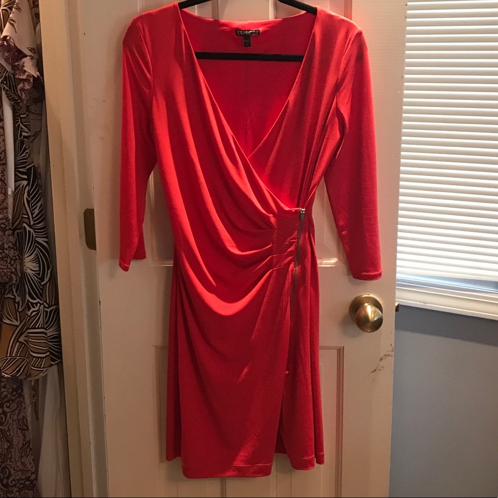 Express Coral wrap zipper dress